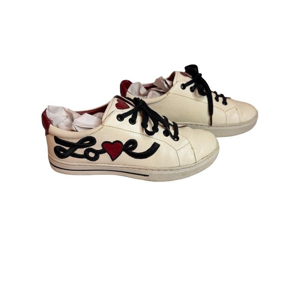 Brighton Loveme Cream Leather LOVE Heart Embroidered Sneakers Womens 6M - Picture 3 of 10